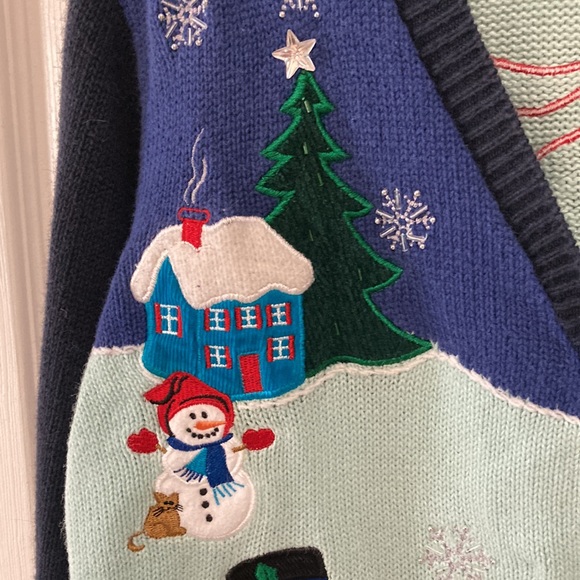 Vintage The Quacker Factory Christmas Sweater Cardigan Snowman Sz:L - Picture 4 of 9